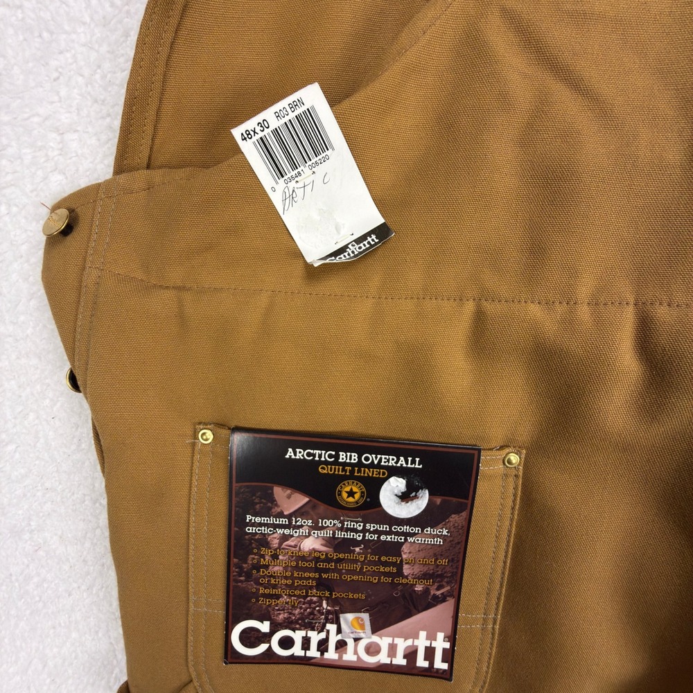 Carhartt Arctic Quilt Lined Bibs Overalls Mens 48x30 R03 BRN Brown USA NOS NWT